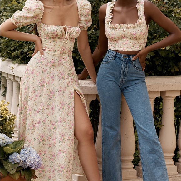 Tallulah Lemon Floral Puff Sleeve Midi Sundress - Picture 3 of 14